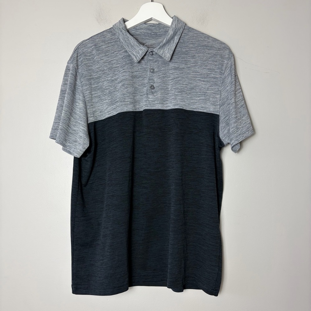 Old Navy Active Gray and Black Color Block Polo Men's Large